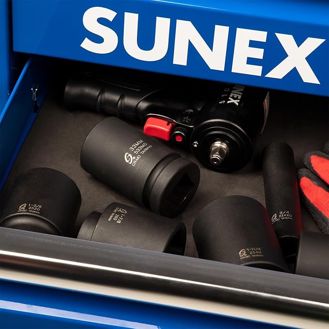 SUNEX TOOLS 533MD, 1 Inch Drive, 33mm Deep Impact Socket, Cr-Mo Steel, Radius Corner Design, Chamfered Opening, Dual Size Markings