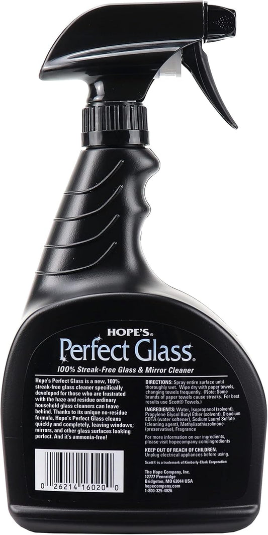 HOPE'S Perfect Glass Cleaner Spray, Streak-Free, Ammonia-Free Window, Mirror, Screen, Tinted Glass, and Shower Door Cleaner, Indoor and Outdoor Glass Surfaces, 32 Fl Oz, Pack of 6