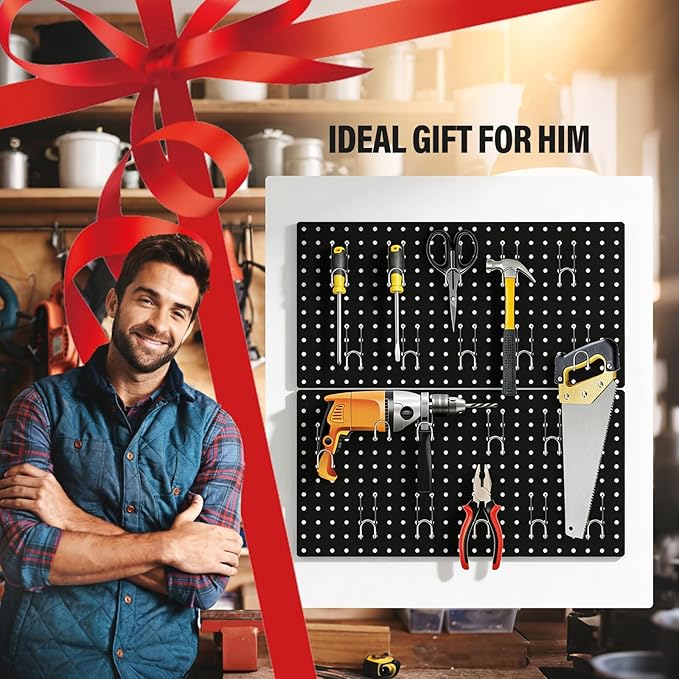 DEWEL Peg Board 2 Pack, 23x12 Inch Metal Pegboard Panels with Hooks, Black Heavy Duty Wall Organizer System for Garage Tool Storage, Workshop, Office and Craft Room(2pcs black)