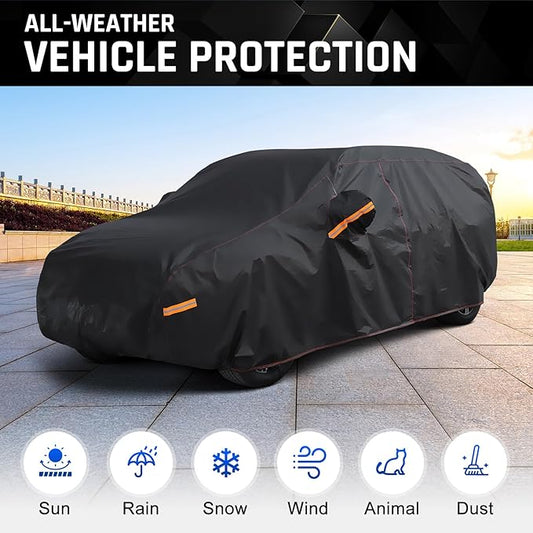 6 Layer Heavy Duty Car Cover Waterproof All Weather Protection with Cotton Liner, Universal Fit Ford Focus Sedan, Mazda 3, Hyundai Elantra, Kia Forte/K3/K4, Nissan Sentra, VW Jetta