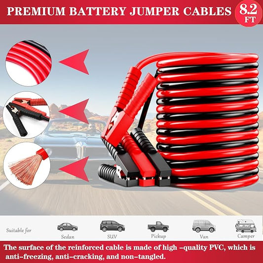 Car Roadside Emergency Kit, with Jumper Cables Automotive Kit,Car Safety Roadside Assistance Kit Headlamp,Tow Straps, Safety Hammers, Rainwear, Gloves.Black