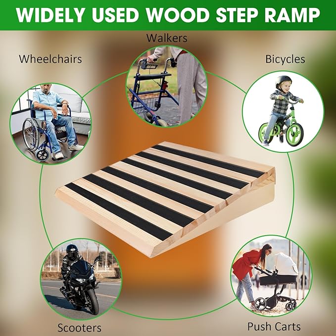 3 Inch Wooden Threshold Ramp for Home Steps(17.7" W*3.0" H, 17.7" W is not Wide Enough for wheelchairs, Please get More and Connect Multiple ramps to get a Wider one)