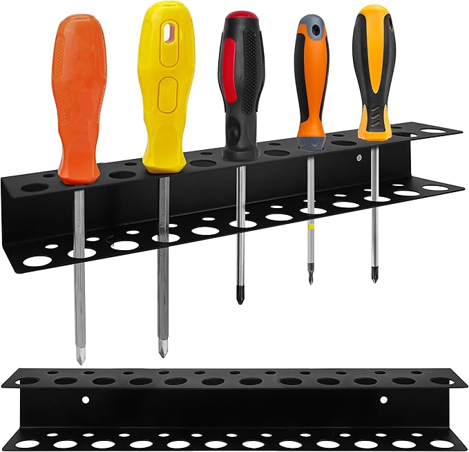 Screwdriver Holder Wall Mount with 23 Holes, 12.6" Long, Heavy Duty Hand Tool Box Organizer Holders Rack Storage Peg Board for Screw Driver Pliers for Garage Workshop Shed (No Screwdriver Included)