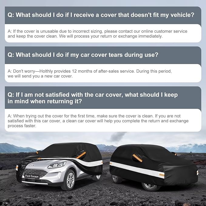 10 Layers SUV Car Cover Custom Fit for Ford Escape (2000-2026), Waterproof All Weather for Automobiles, Outdoor Full Cover Sun Dust Rain Protection with Cotton. Black
