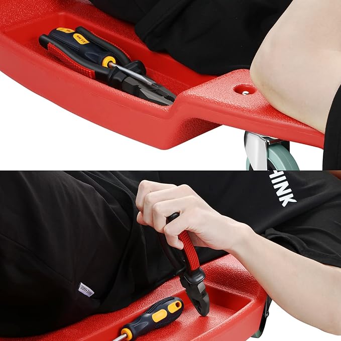 DNA MOTORING TOOLS-00238 48 Inches Heavy-Duty Low-Profile Roller Automotive Creeper with Padded Headrest, Red