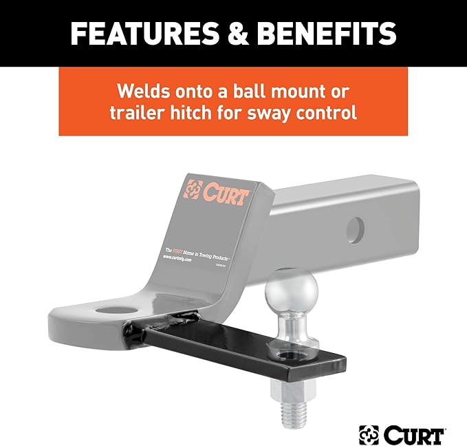 CURT 45822 Weld-On Anti-Sway Trailer Hitch Bar, 5/8-Inch Ball Hole, RAW