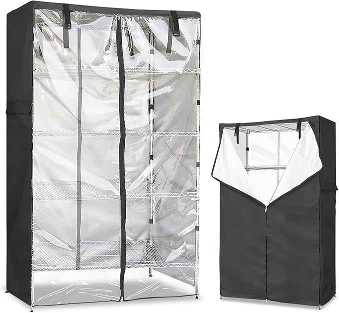 Wire Rack Covers,Heavy Duty 600D Dustproof Waterproof Storage Rack Covers for Metal Shelves,Storage Shelf Cover with Zipper for Wire Shlef,36''W x 14''D x 55''H,Black with Clear Front