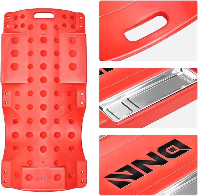 DNA Motoring 40 Inch Low Profile Plastic Rolling Garage Shop Floor Creeper with LED Light, Padded Headrest, Dual Tool Trays, Casters, Red, TOOLS-00389