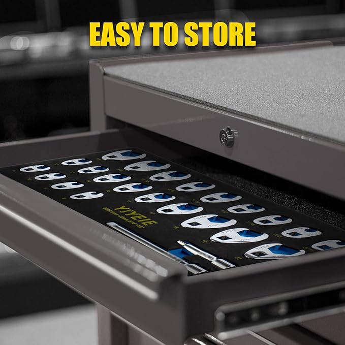3/8" Drive Crows Foot Wrench Set, 24PCS Flare Nut Crowfoot Wrench Set, Metric & SAE, 8-22mm & 5/16"-7/8", CR-V Steel, Crows Feet Wrench Set with 2 Extension Bars, Line Wrench Set with EVA Foam