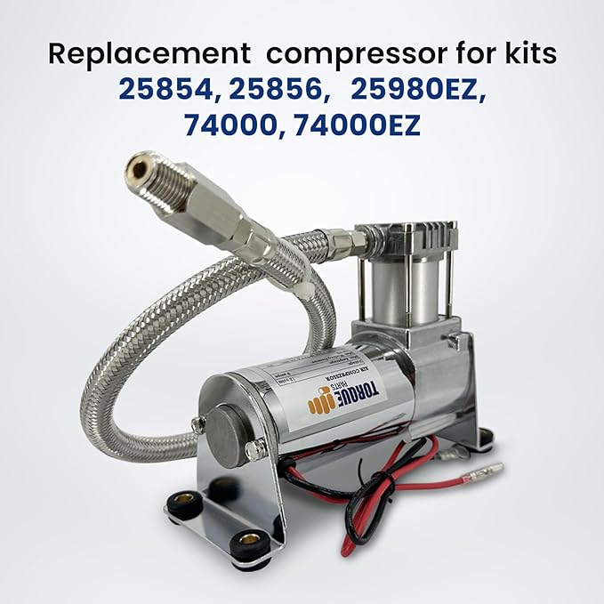 TORQUE 12V Heavy Duty 444c Air Compressor Kit - 120 PSI, Portable Single Port, Replaces Air Lift 16092 16192 - Compressor for Train Horns, Air Horns, Air Ride Suspension, Train Horn Systems (TR16192)