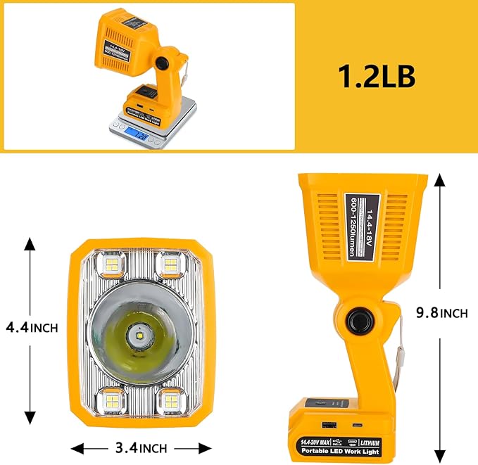 Taingwei 20V Max LED Flashlight for Dewalt 20v Battery, 18W LED Work Light,LED Battery Light, Flood Light for Camping, Car Repairing, Emergency and Job Site Lighting(Batteries Not Included)