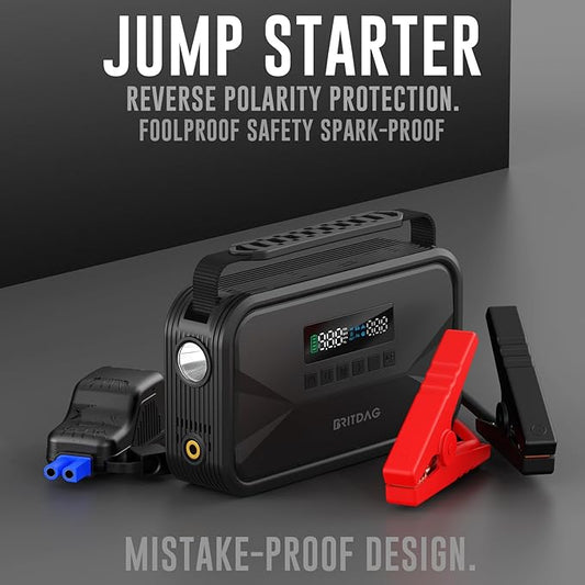 Portable Car Jump Starter with 150PSI Air Compressor - 2000A Peak, 12V Lithium Battery Booster, PD45W Power Bank, Emergency Tire Inflator for Cars, Trucks, RVs & Outdoor Gear