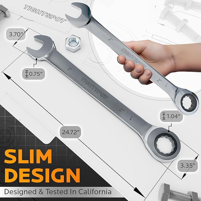 TIGHTSPOT 2 Inch Ratchet Combination Wrench with Precision Movement and Hardened, Polished Steel for Projects with SAE Tight Spaces