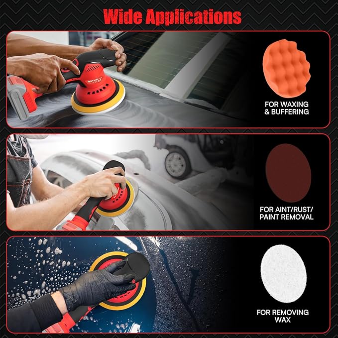 Cordless Car Buffer Polisher for Milwaukee M18 Battery(NO Battery),6 In Brushless Buffer Polisher Kit , 8 Variable Speed 5500RPM Orbital Polisher for Car Detailing Waxing,14PCS Polishing Accessories