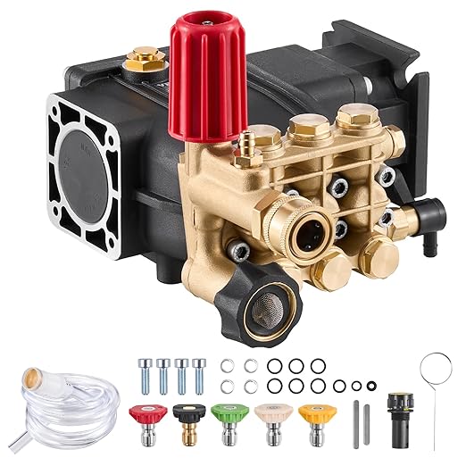 VEVOR Pressure Washer Pump, 3/4" Shaft Horizontal Triplex Plunger, 3300 PSI, 2.5GPM, Replacement Power Washer Pumps Kit with 5 Nozzles, Compatible with Simpson MorFlex 40224, 40225, 40226, Santoprene