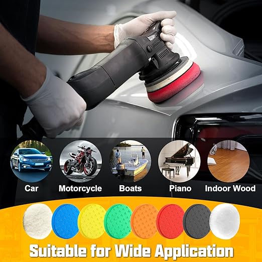 7.5 Inch Buffing Pads, 8 Pcs Polishing Pad, Car Compound Buffing Sponge Pads and Woolen Pads Cutting Polishing Pad Kit for Car Buffer Polisher Compounding, Polishing & Waxing