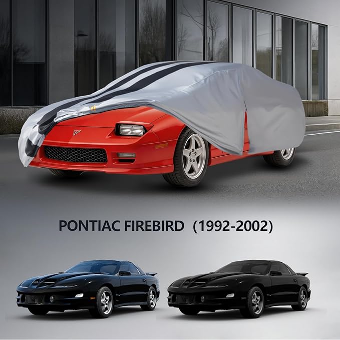 Multi-Layer Car Cover Custom Fit for Pontiac Firebird(1992-2002), 100% Waterproof All Weather for Automobiles, Gift with Towel, Heavy Duty Car Covers for Rain Sun UV Protection with Door Zipper