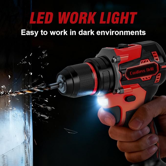 21V Cordless Brushless Power Drill Set with 4.0Ah Large Capacity Battery and Charger, 3/8-Inch Metal Keyless Chuck Electric Drill Driver, 25+1 Torque Setting, 2 Speed, 87pcs Drill kit for DIY Projects