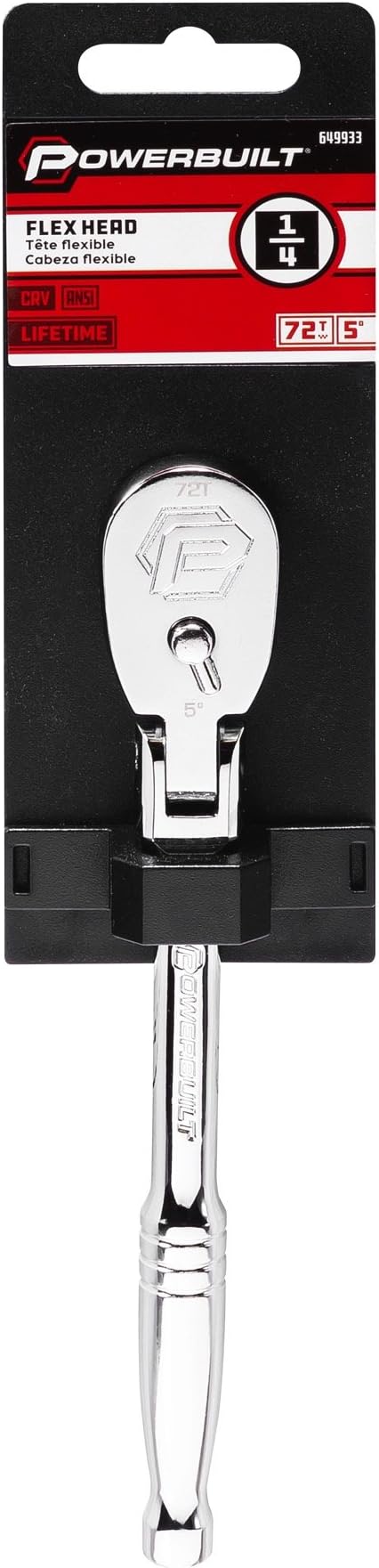 Powerbuilt 1/4-Inch Drive Flex Head Ratchet Handle, 72 Tooth Seal Head Ratchet Wrench, Full-Polish, Compact Teardrop Ratchet Head - 649933