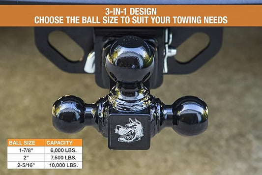 Buyers Products 1802200 Tri-Ball Trailer Hitch Ball Mount, (1-7/8 Inch, 2 Inch, 2-5/16 Inch Hitch Balls), Fits 2 Inch Receiver, 6,000-10,000 lbs. Capacity, Solid Shank, Black Powder-Coated Finish