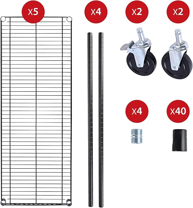 Alera 5-Shelf Wire Shelving Kit with Casters and Shelf Liners, 48w X 18d X 72h, Black Anthracite