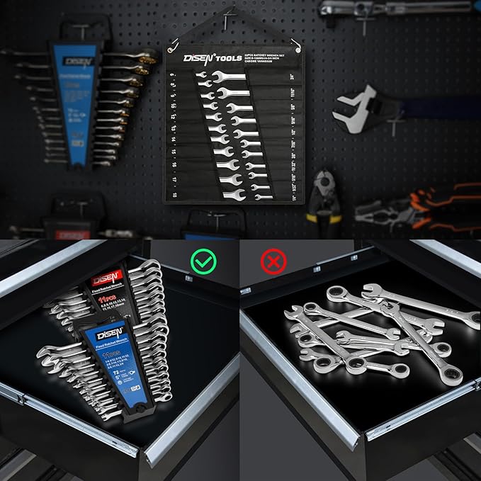DISEN 22 PCS Ratcheting Wrenches Set, Combination Wrenches Set SAE & Metric Standard, 1/4" to 3/4" and 6-18mm Size, CR-V Steel, 12 Points 72-Teeth