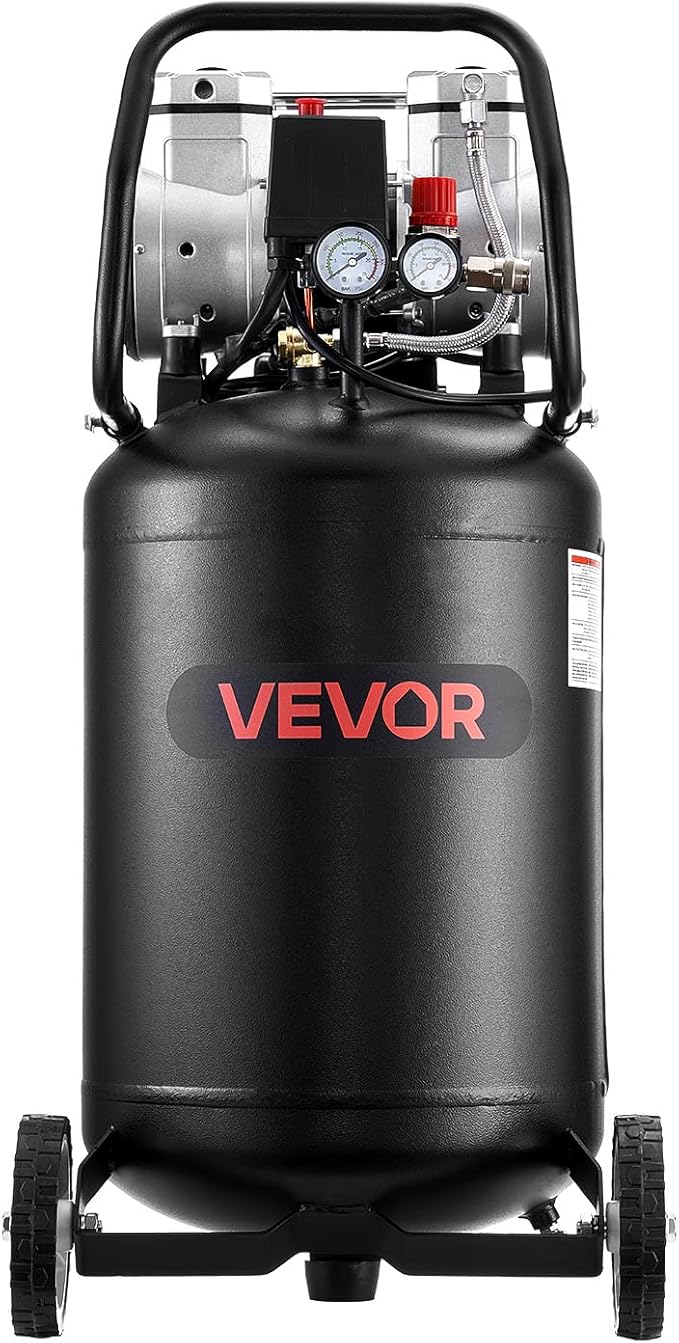 VEVOR 10-Gallon Air Compressor, 2HP 4.8 SCFM at 90PSI, Max 125PSI Pressure Oil-Free Air Compressor Tank, Portable on Wheels for Auto Repair, Tire Inflation, Spray Painting, Woodwork Nailing, 120V