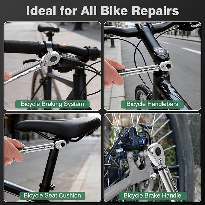 1/4-Inch Torque Wrench, 5–25 N·m, 15-Piece Click Bike Torque Wrench Set with Bits and 4-Inch Extension Bar, Dual-Direction, 0.25 N·m Increments, ±3% Accuracy for Bicycle Maintenance