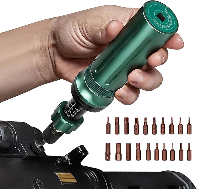 Inch Pound Torque Screwdriver Set, 24 Pcs Professional Precision 1/4β Drive Torque Wrench 10-70 in-lb S2 Bits Adapter for Maintenance Tools Bicycle Repair Scope Mounting DIY Projects, Audible Click