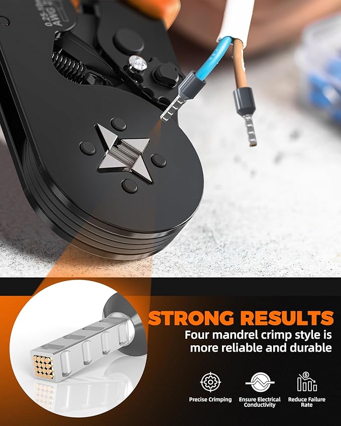 Ferrule Crimping Tool, Wire Ferrule Kit with 1200PCS Wire End Ferrules & Crimper Plier, Adjustable Ratchet Pliers for AWG 23-7 (0.25-10mm²) Electrical Wire Connectors
