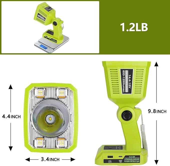 Taingwei LED Flashlight for Ryobi 18v Battery, 18W LED Work Light,LED Battery Light, Flood Light for Camping, Car Repairing, Emergency and Job Site Lighting(Batteries Not Included)