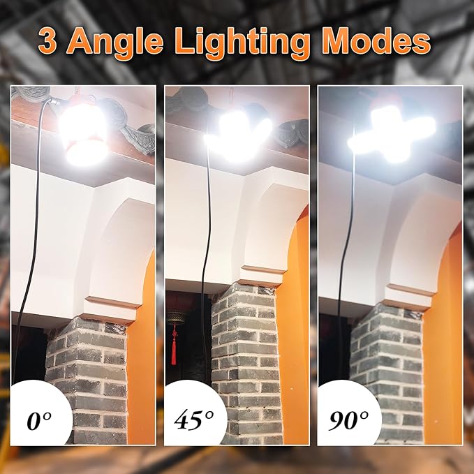 60w LED Temporary Work Light,9000Lm 5000K Super Bright Construction Lights 4 Adjustable Light Panels,Led Work Light IP67 Dust Waterproof with Hook Portable Linkable for Job Site Garage Lighting