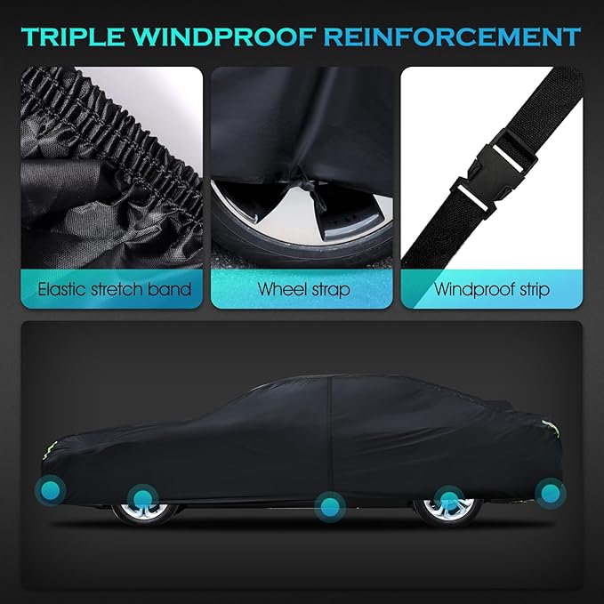 Car Cover Waterproof All Weather for Automobiles, Size A4 Universal Fit for Sedan Dodge Charger, Lincoln mkz, Hyundai Genesis, Ford Taurus, Buick Lacrosse, Mercedes Benz S-Class etc.(199 to 208 inch)