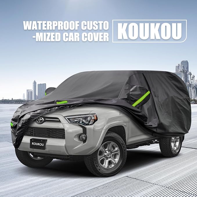 KouKou Waterproof SUV Car Cover Suitable for Toyota 4Runner 4 Runner from 1995 to 2025, 7 Layers Windproof All Weather Waterproof Outdoor Cover Sun Rain UV Dust Snow Protection. Black