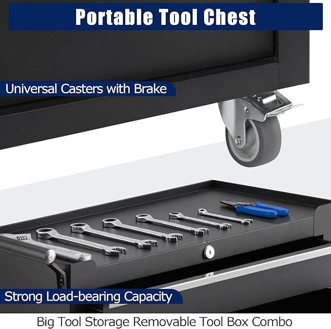 24” Heavy-Duty Rolling Tool Cabinet, 4-Drawer Lockable Steel Tool Chest with 4 Locking Wheels & Reinforced Frame, High Weight Capacity Organizer for Garage, Workshop, and Home Use