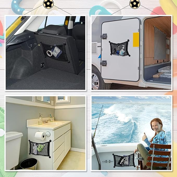 Frienda 2 Pieces Stretchable Small Cargo Net Pocket Storage Mesh Net Elastic Automotive Storage Pouch with 8 Pieces Mounting Screws and Hooks for Truck Car SUV Boats(17.7 x 9.8 Inches)