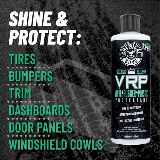 Chemical Guys VRP Vinyl, Rubber and Plastic Protectant, Super Shine Dressing for Tires, Trim and More, Safe for Cars, Trucks, SUVs, & More (16 Fl oz) - New Car Scent
