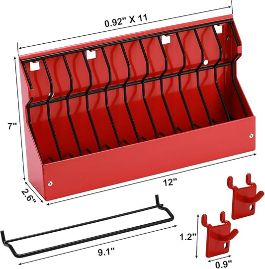 Mayouko 11 Slots Pliers Rack Organizer Holder, For Standard & Wide Pliers, All Steel, Fits in Toolbox Drawer, Chest, Pegboard, Tilt Feature, 11 Slots x 0.92"