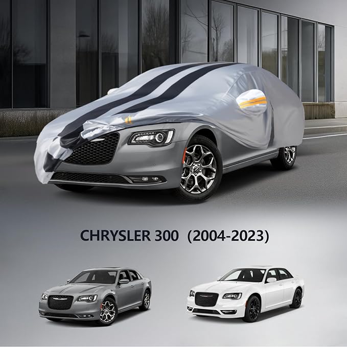 Multi-Layer Car Cover Custom Fit for Chrysler 300(2004-2026), 100% Waterproof All Weather for Automobiles, Gift with Towel, Heavy Duty Car Covers for Rain Sun UV Protection with Door Zipper