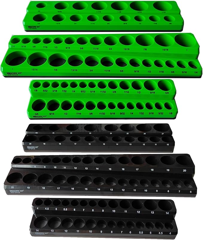 Magnetic Socket Organizer Set 12Pcs, Magnetic Holder, 1/4", 3/8", 1/2" Drive Metric SAE Standard & Deep Sockets Trays(Socket not Included) (6)
