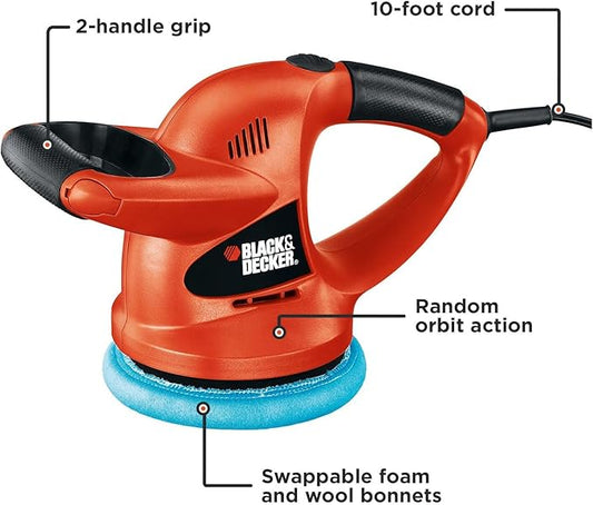 BLACK+DECKER 6" Buffer Polisher, Orbital Car Polisher with Wool and Foam Bonnets (WP900)
