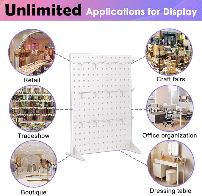 Acfunique 2 Pack Peg Board Display Stand for Vendors with 24 Hooks Metal Tabletop Pegboard Display Stand for Craft Shows 17" X 13" Retail Display Racks Peg Board Organizer Holder White
