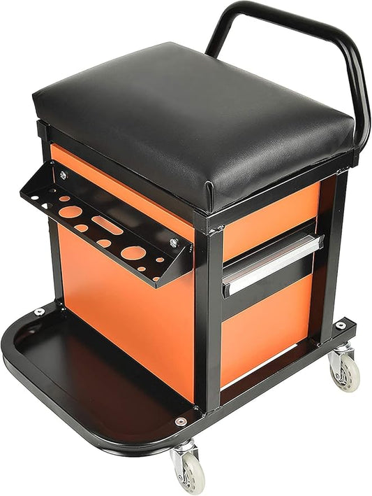 AAIN Automotive Mechanics Rolling Creeper Seat with Tool Storage Soft Rubber Cushion for Garage/Shop Heavy Duty Stool - 300 lbs Capacity