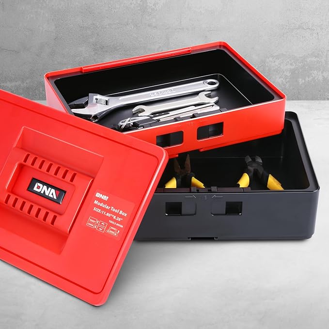 DNA MOTORING 2-Layer Lockable Tool Box Plastic Portable Storage Folding Toolbox Tray Divider Tool Organizers, TOOLS-00506