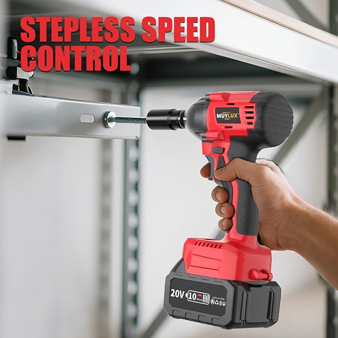 430N.m/320Ft-lbs Brushless Cordless Impact Wrench 1/2 Inch with 4.0Ah Battery and Charger, High Torque Electric Impact Gun, Power Drill Driver for Car/DIY Furniture/Lawn Mower, 2 Batteries