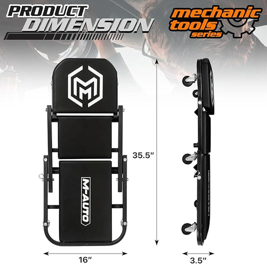 M-AUTO Foldable Z Creeper 2-in-1 Rolling Folding Car Creeper & Seat, 36" Adjustable Roller Garage Chair Lay Down or Sit, 330LBS Capacity Under Car Roller Creeper with 6 Swivel Casters, Black