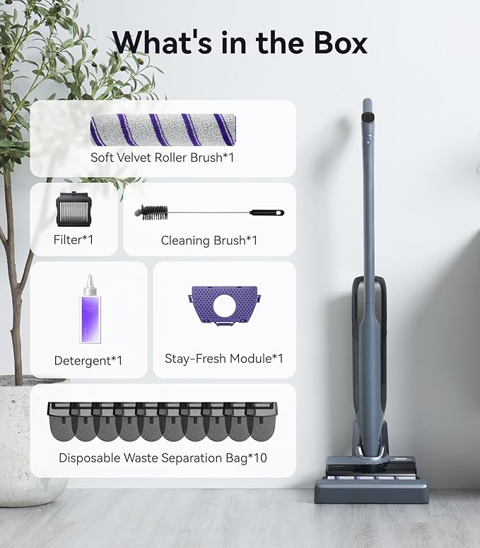 NARWAL S30 Pro Wet Dry Vacuum Cleaner with 20000Pa Suction, Cordless Vacuum Mop for Hard Floors, Tangle-Free Hair-Cutting, 180° Lie Flat, 194°F Self-Cleaning, Disposable Waste Bag, Edge Cleaning