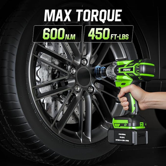 Cordless Impact Wrench 1/2inch: Brushless Impact Wrench with 21V 2 * 4.0Ah Battery, Cordless Impact Gun 600Nm, 450 Ft-lbs High Torque, Socket And Wrench Set for Automotive and DIY