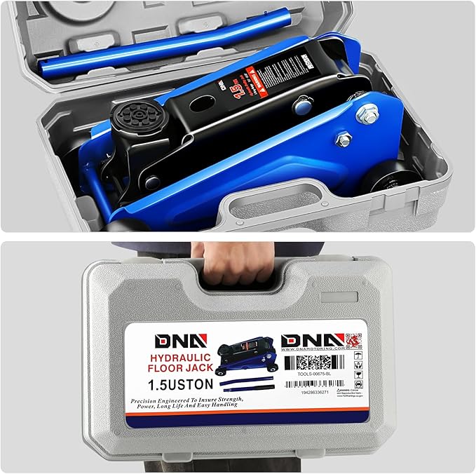 DNA Motoring Low Profile Hydraulic Trolley Service/Floor Jack, 1.5 Ton (3000 lbs) Capacity, Lifting Range 5.5"-15.35",Blue, TOOLS-00675-BL