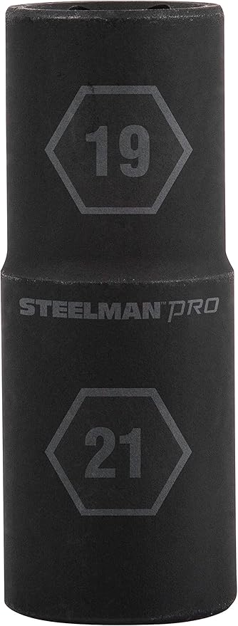 STEELMAN PRO 1/2-Inch Drive 6-Point 19mm x 21mm Double Ended Impact Flip Socket, Durable Corrosion-Resistant Steel, Laser-Etched Callouts